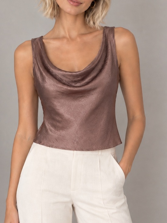 Zara Tops - Zara Satin Cowl Neck Camisole - Copper Brown
